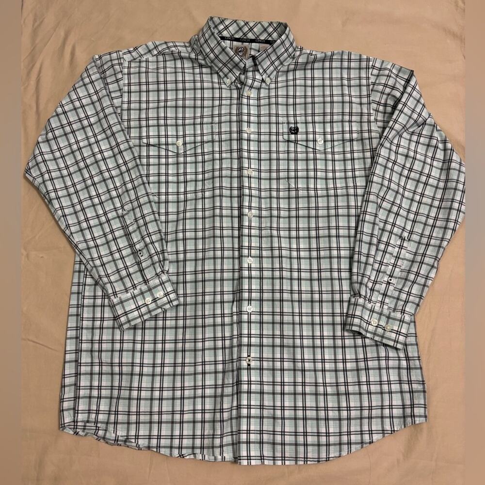 Cinch Men’s Black and Light Blue Long Sleeve Button Down Shirt Size Large